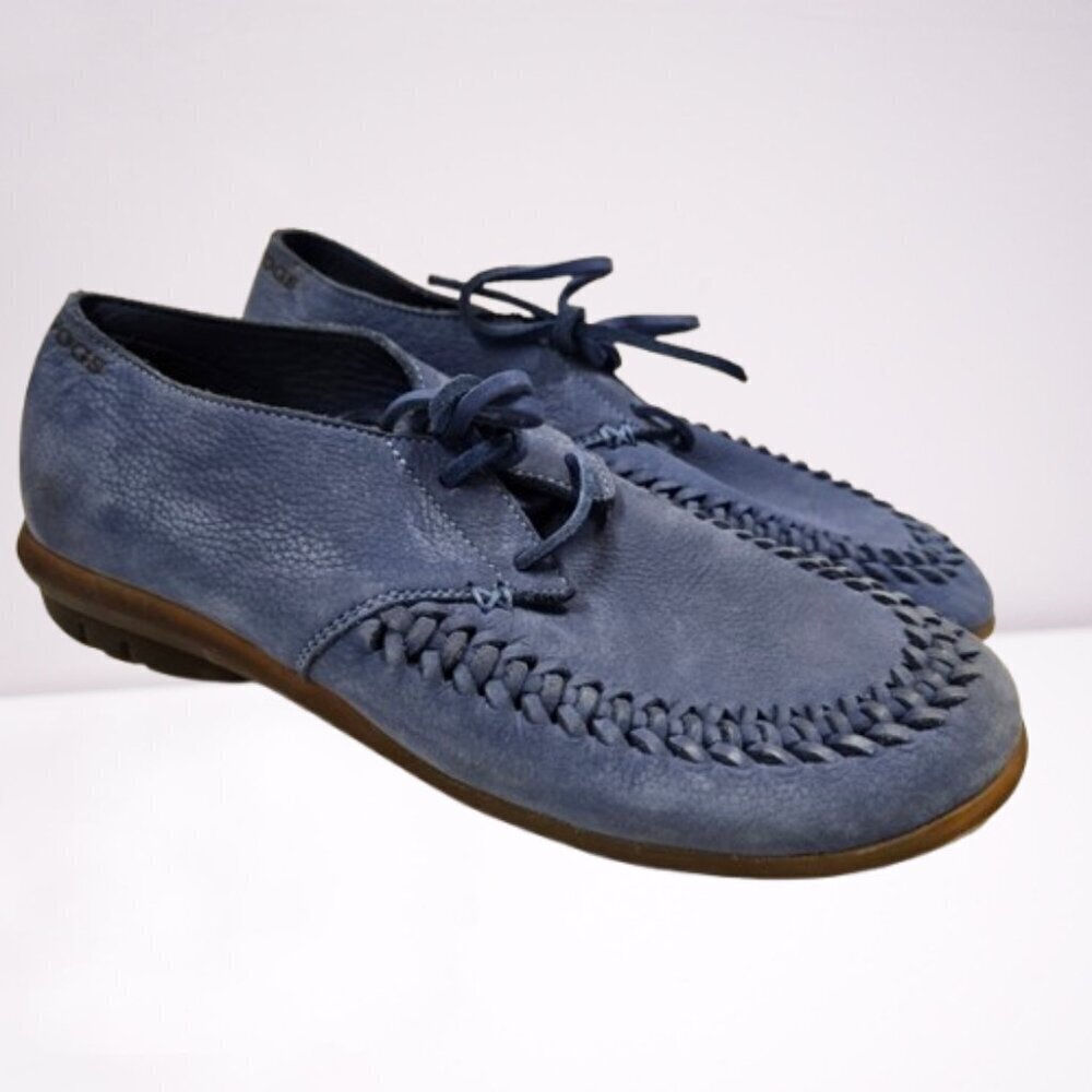 John Fluevog Earth Angel Blue Oven Mitt Handwoven Lace-up Shoes